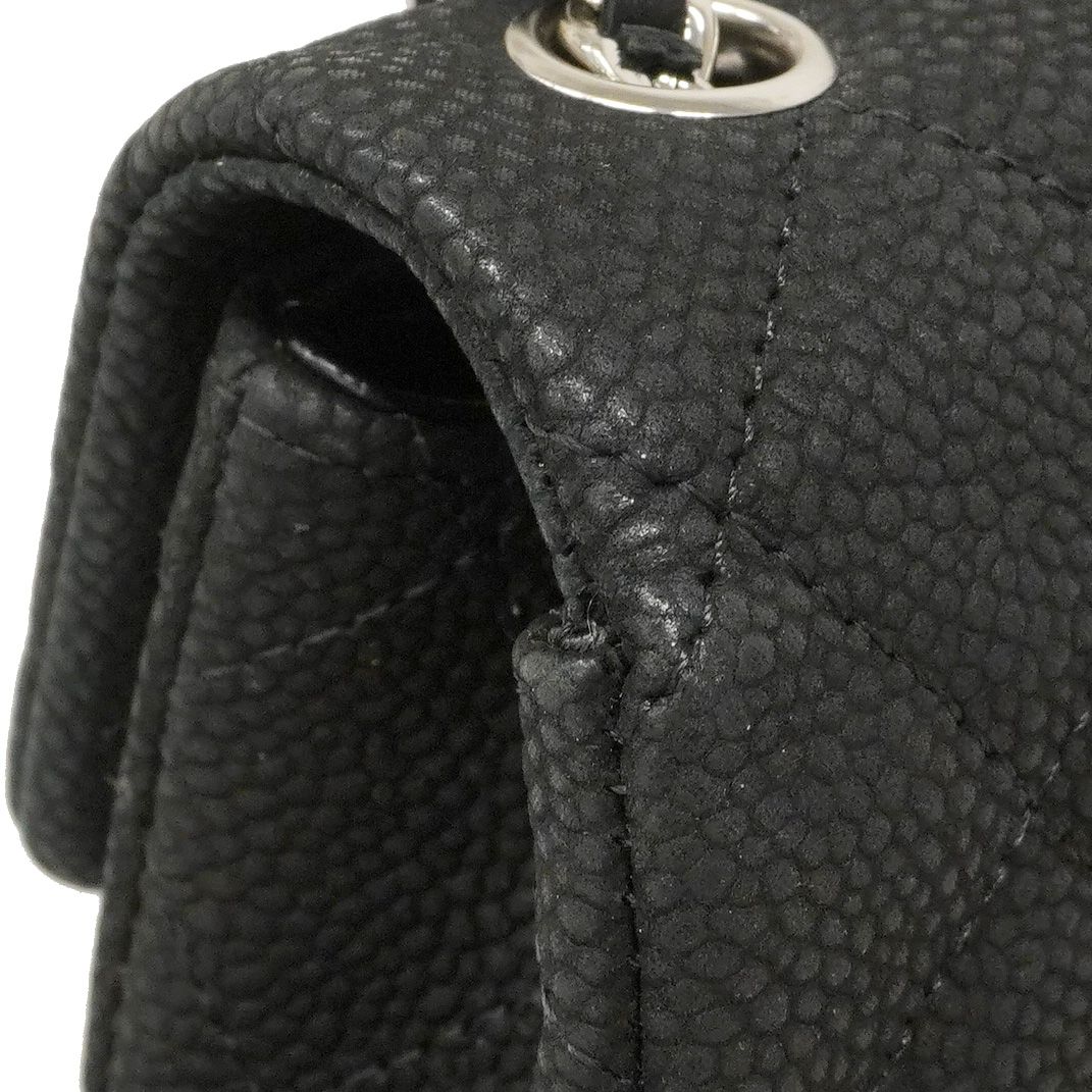 Chanel Shoulder Bag Mini Quilted Caviar Leather Black Silver — view 6