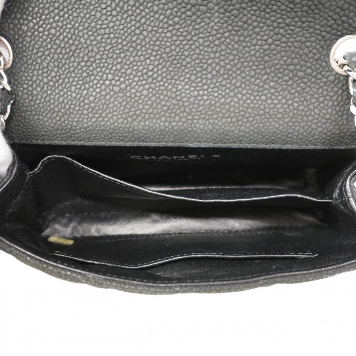 Chanel Shoulder Bag Mini Quilted Caviar Leather Black Silver — view 4