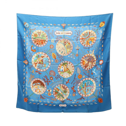 Hermes Scarf Carre 90 Escales Mediterraneennes Blue Silk
