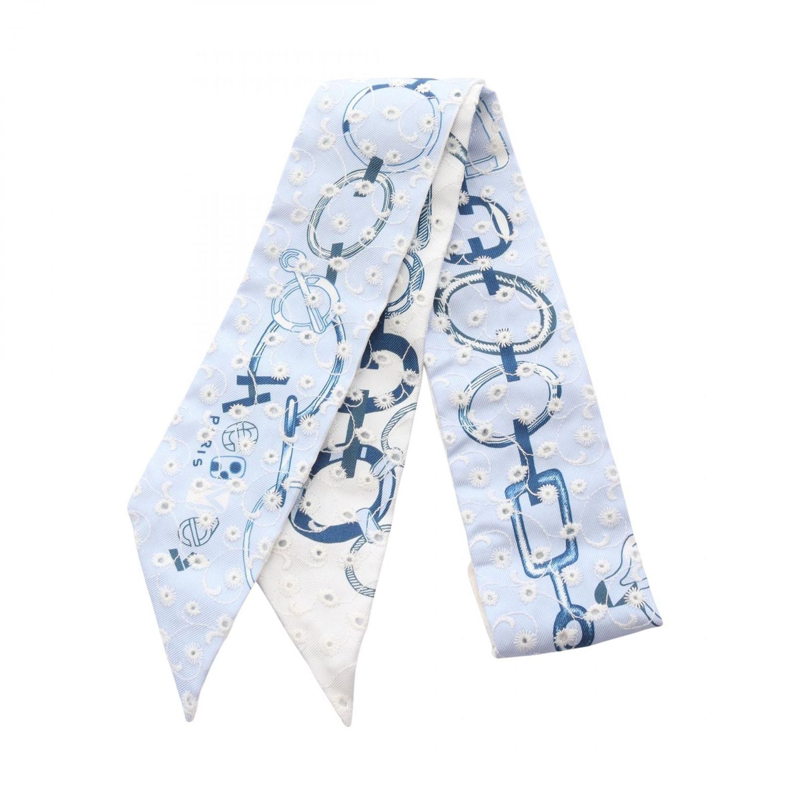 Hermes Scarf Twill RE Boucles Broderie Anglaise Ribbon Silk