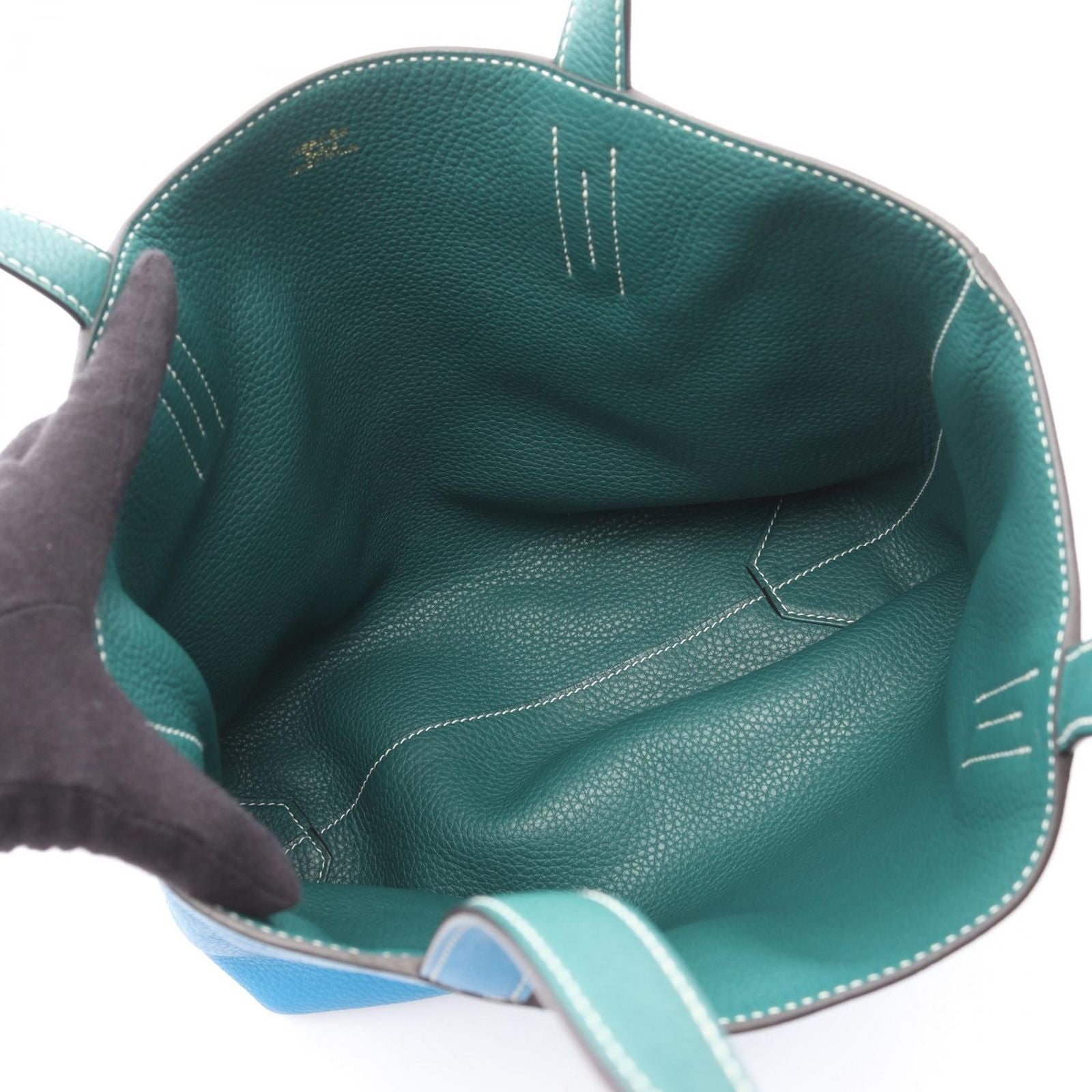 Hermes Tote Double Sens 36 Blue Zanzibar Malachite Leather — view 3