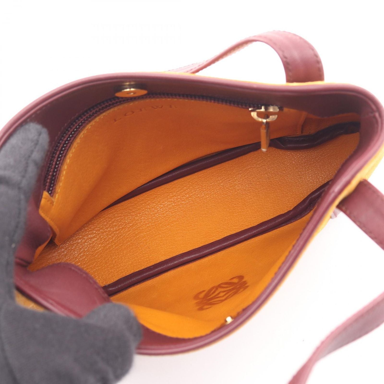 Loewe Tote Anagram Yellow Bordeaux Suede Leather Mini — view 3