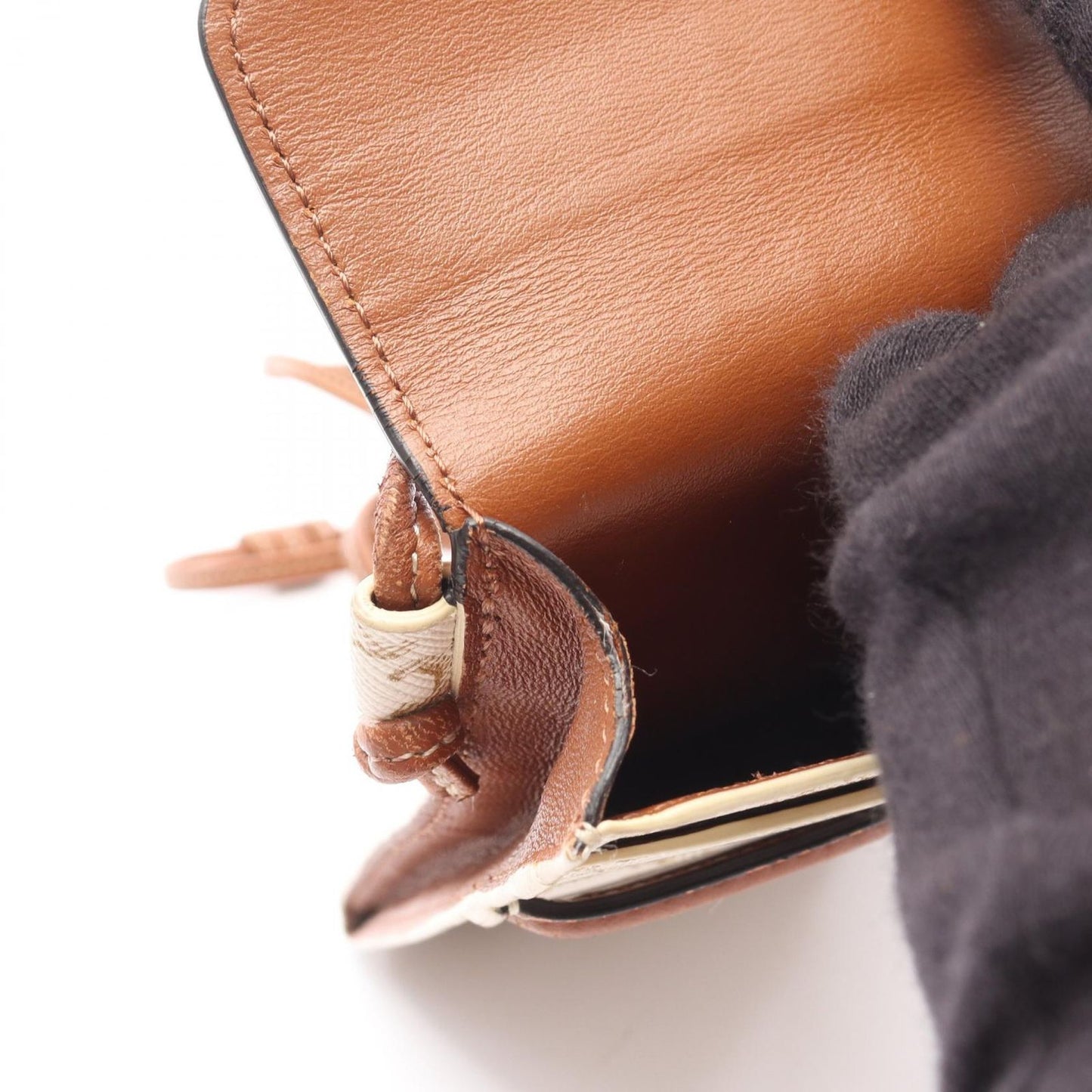 Celine Shoulder Bag Triomphe Phone Folder White Brown Canvas Leather Mobile — view 7