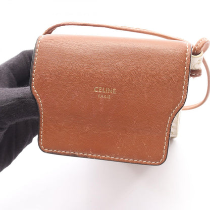 Celine Shoulder Bag Triomphe Phone Folder White Brown Canvas Leather Mobile — view 5