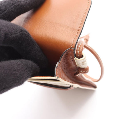 Celine Shoulder Bag Triomphe Phone Folder White Brown Canvas Leather Mobile — view 8