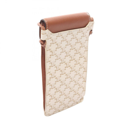 Celine Shoulder Bag Triomphe Phone Folder White Brown Canvas Leather Mobile — view 2
