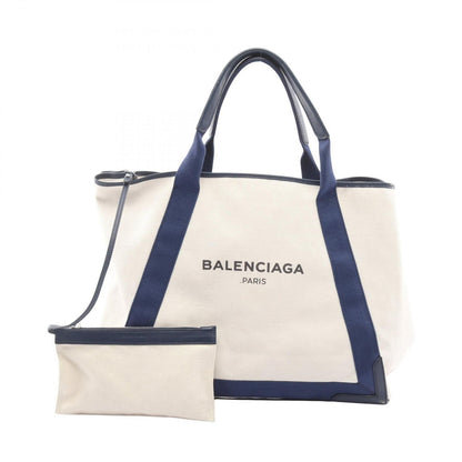 Balenciaga Tote Navy Cabas Cover M 2-Way White Canvas Leather