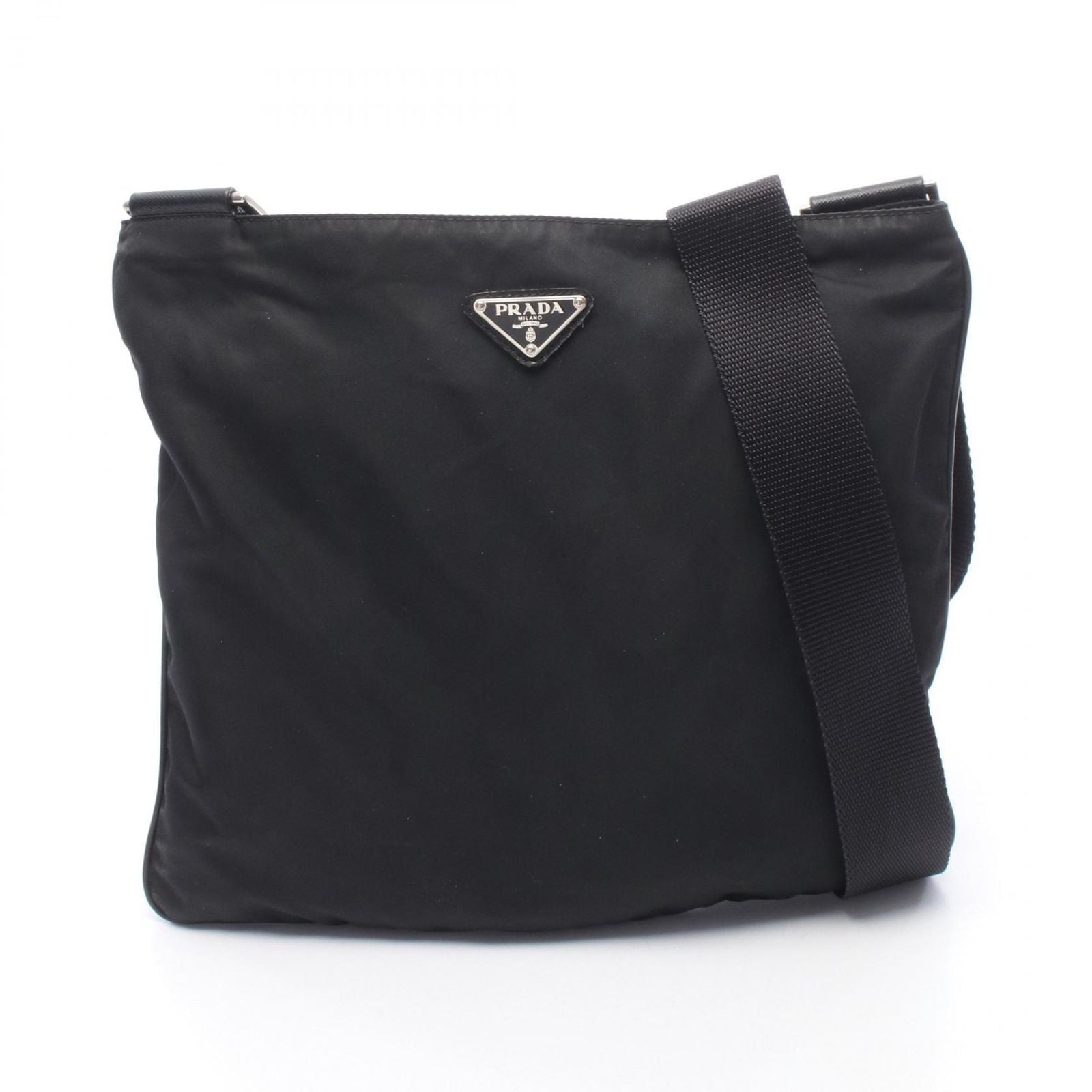 Prada Shoulder Bag Black Nylon Leather Triangle Logo