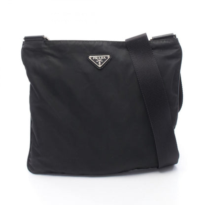 Prada Shoulder Bag Black Nylon Leather Triangle Logo