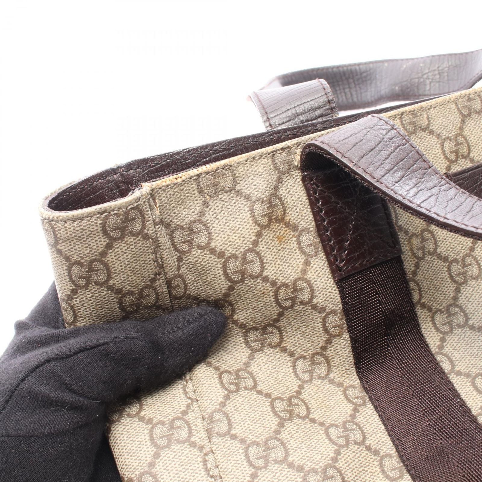 Gucci Tote GG Supreme Beige Brown Canvas Leather — view 5