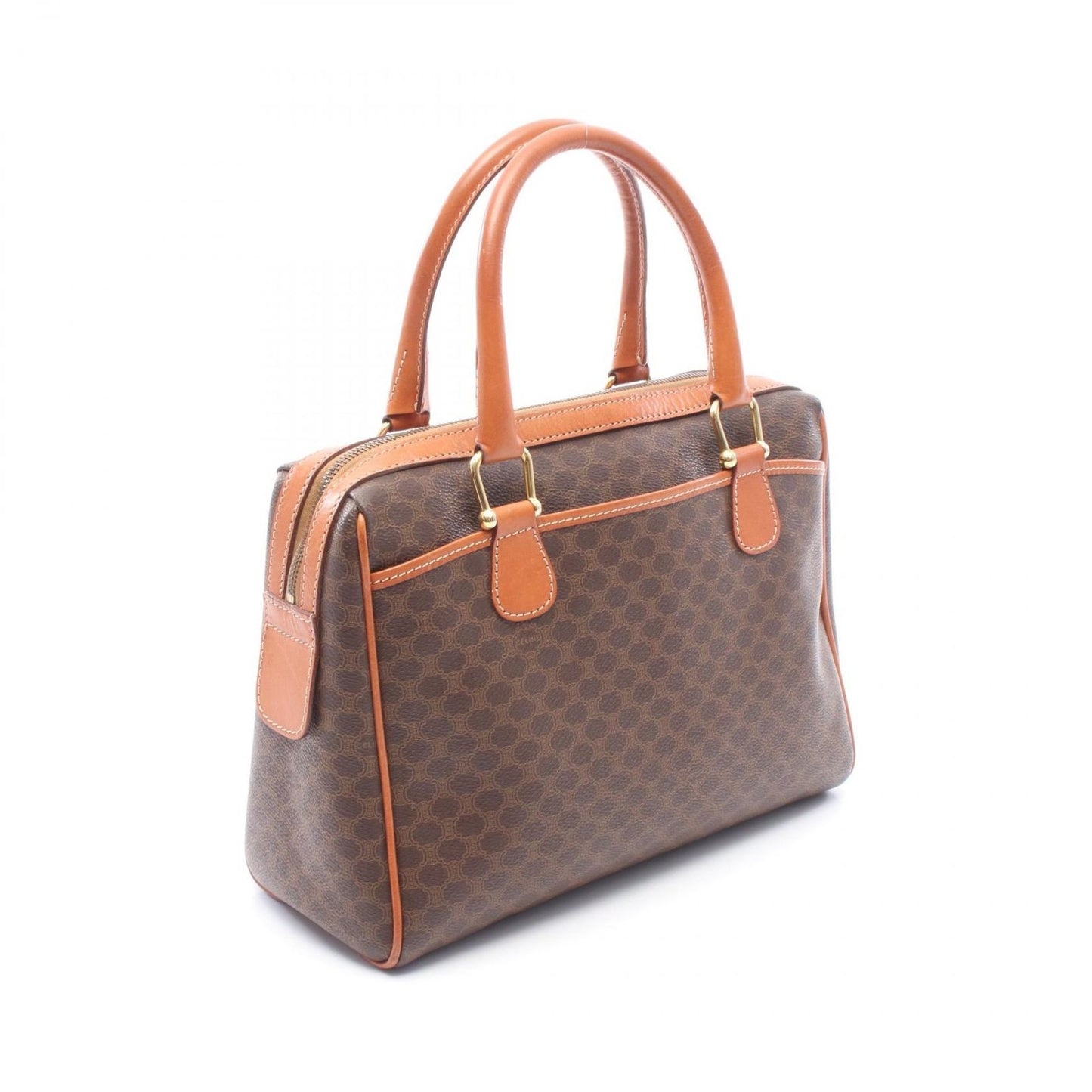 Celine Handbag Macadam Brown Dark Canvas Leather Hand — view 2