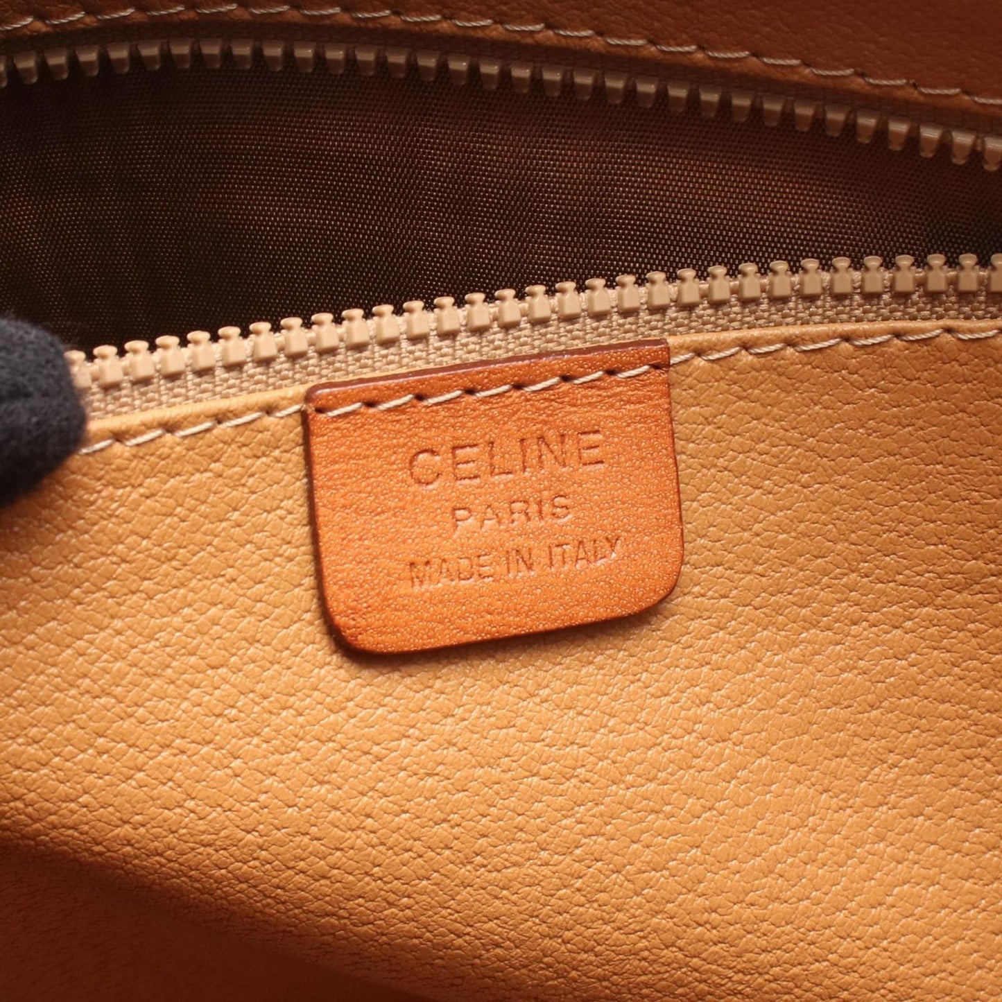 Celine Handbag Macadam Brown Dark Canvas Leather Hand — view 4