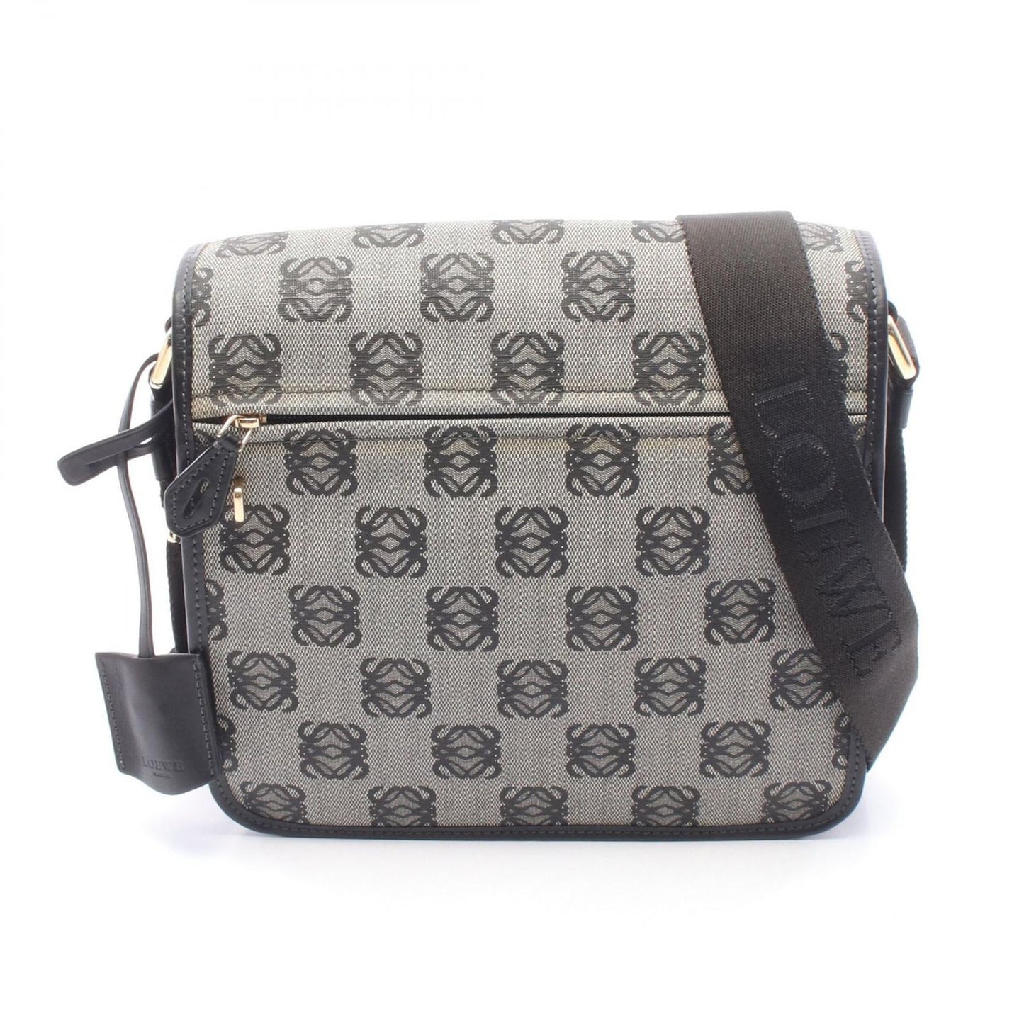 Loewe Shoulder Bag Anagram Gray Black Canvas Leather