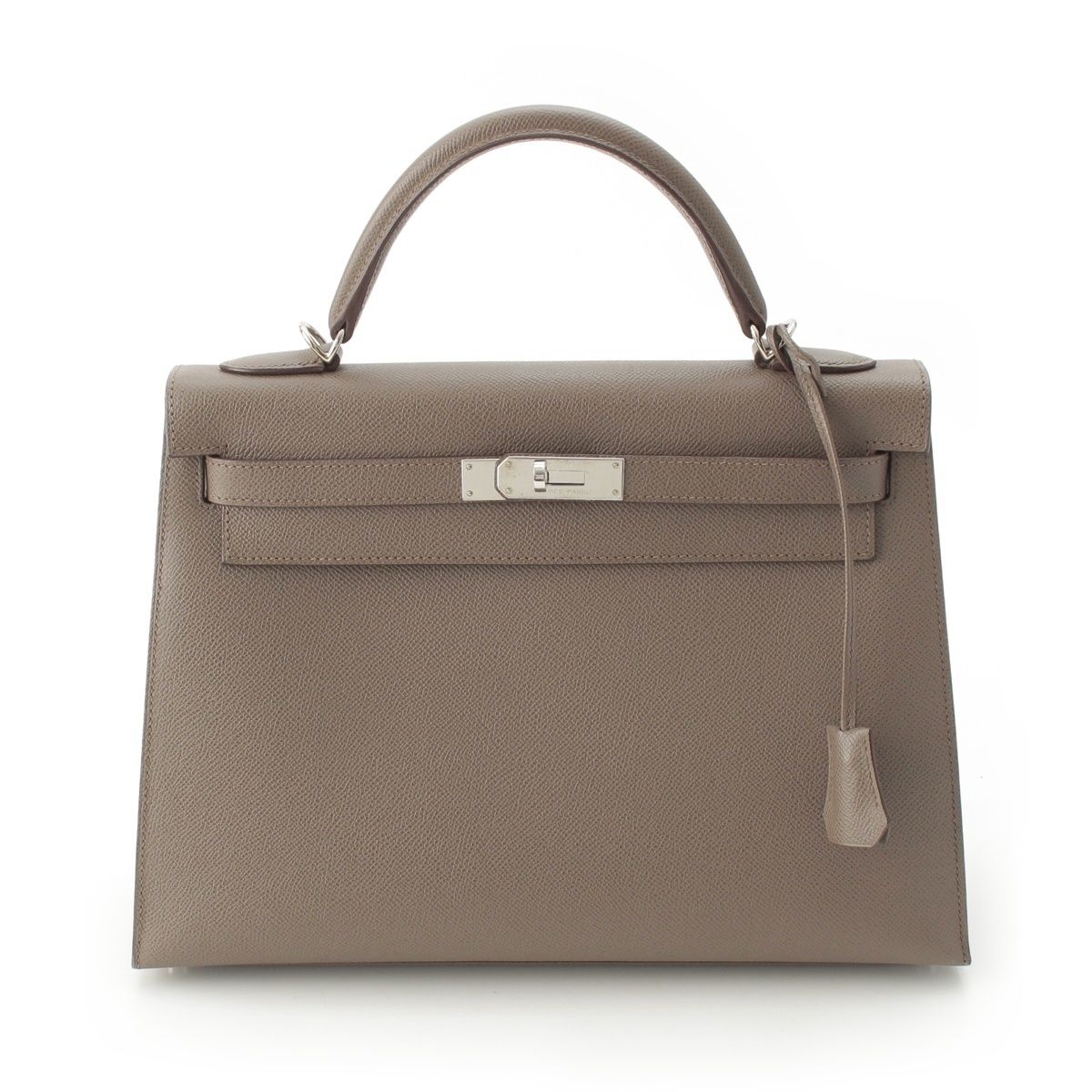 Hermes Kelly 32 Epsom 2-Way Silver Handbag Etain