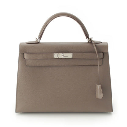 Hermes Kelly 32 Epsom 2-Way Silver Handbag Etain