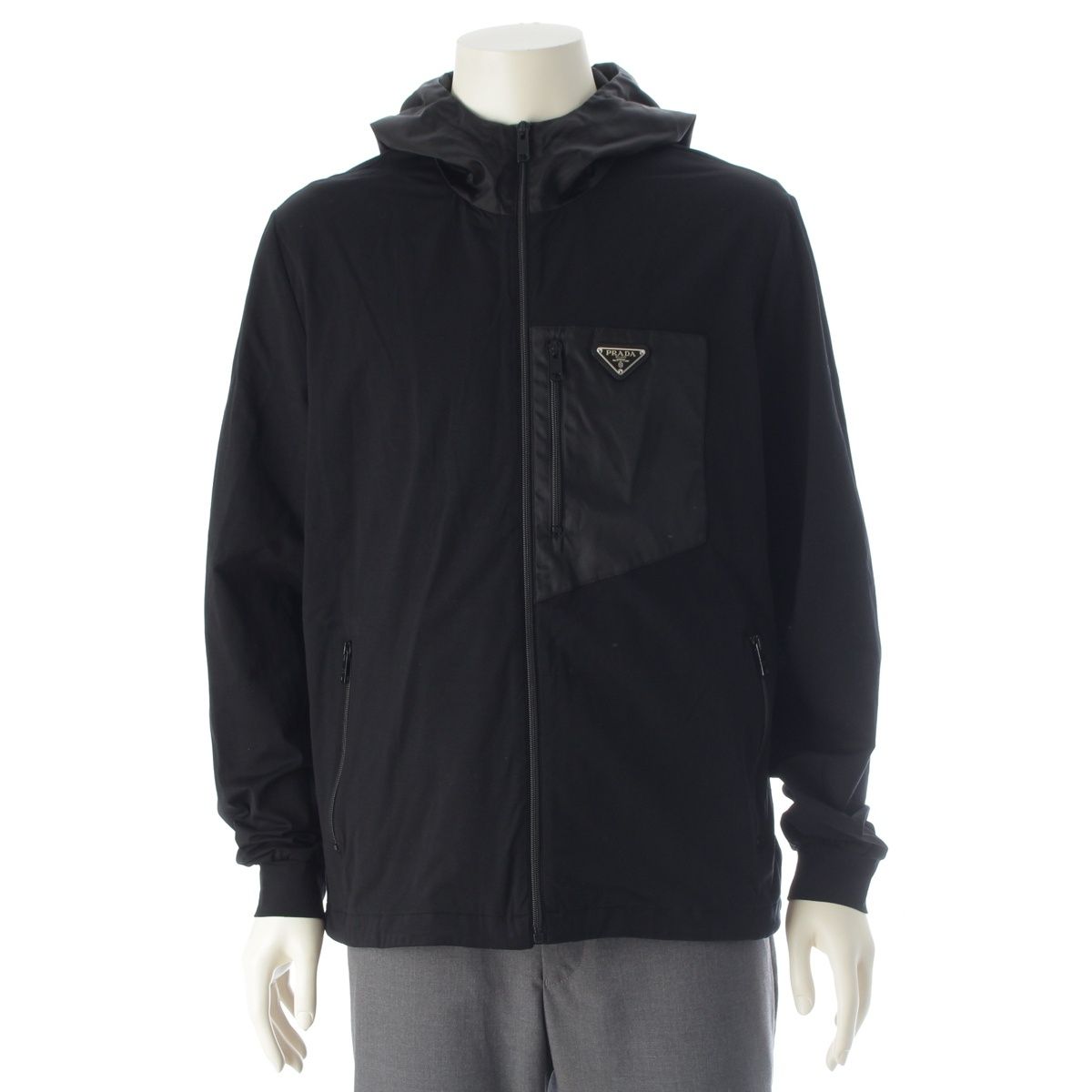 Prada Cotton Nylon Re-Nylon Triangle Logo Hooded Hoodie Black XL