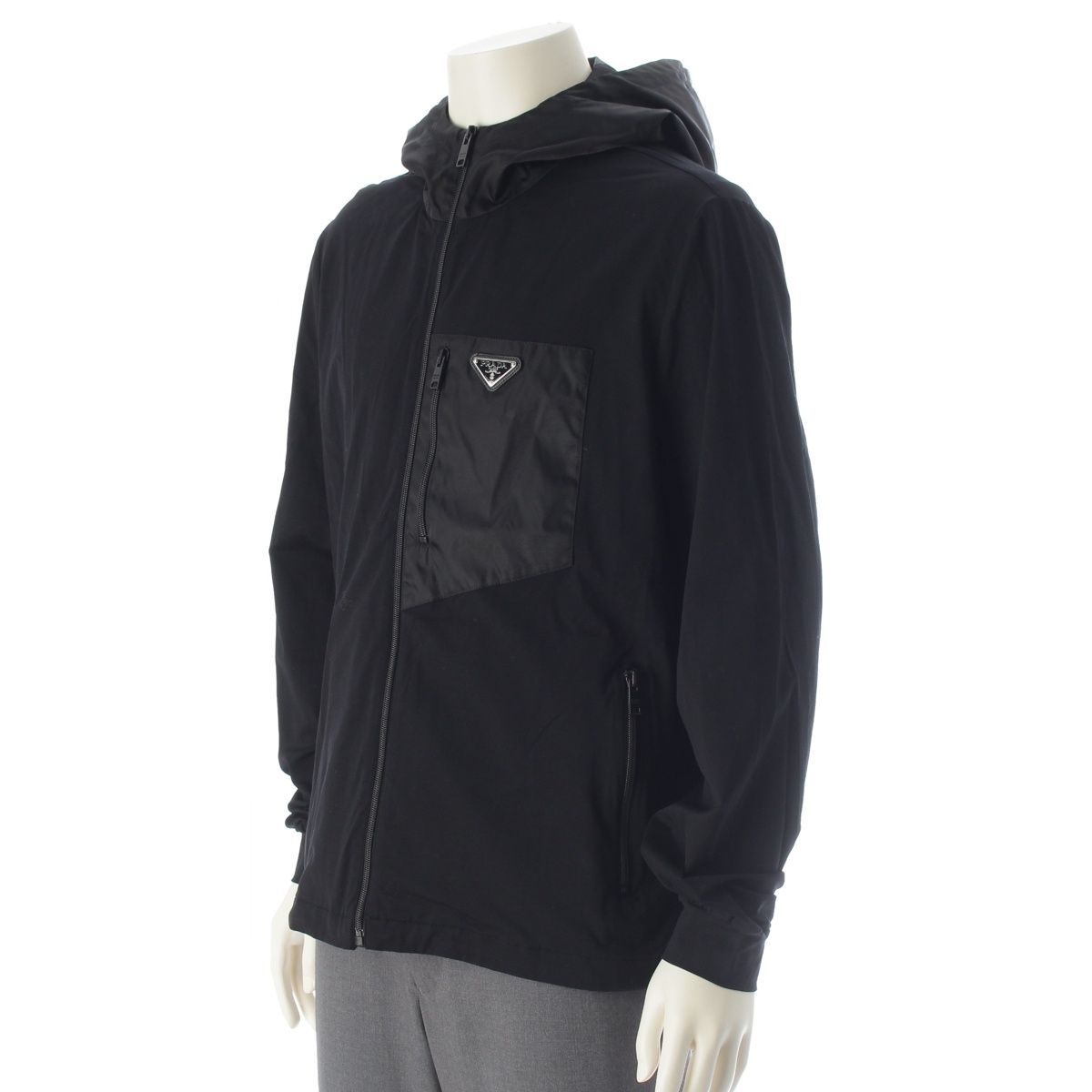 Prada Cotton Nylon Re-Nylon Triangle Logo Hooded Hoodie Black XL — view 2