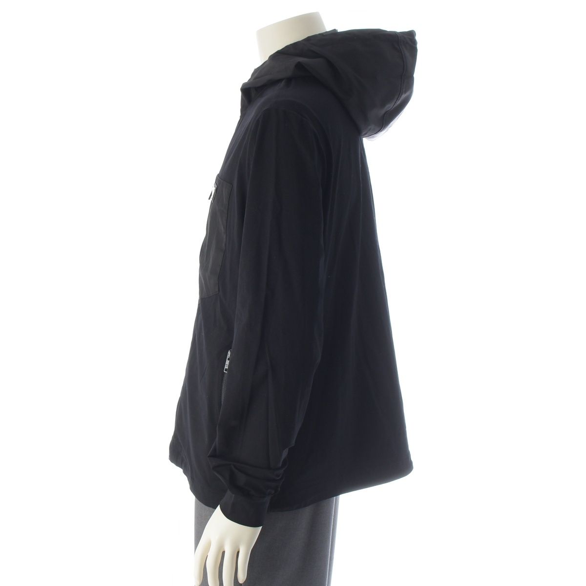 Prada Cotton Nylon Re-Nylon Triangle Logo Hooded Hoodie Black XL — view 3
