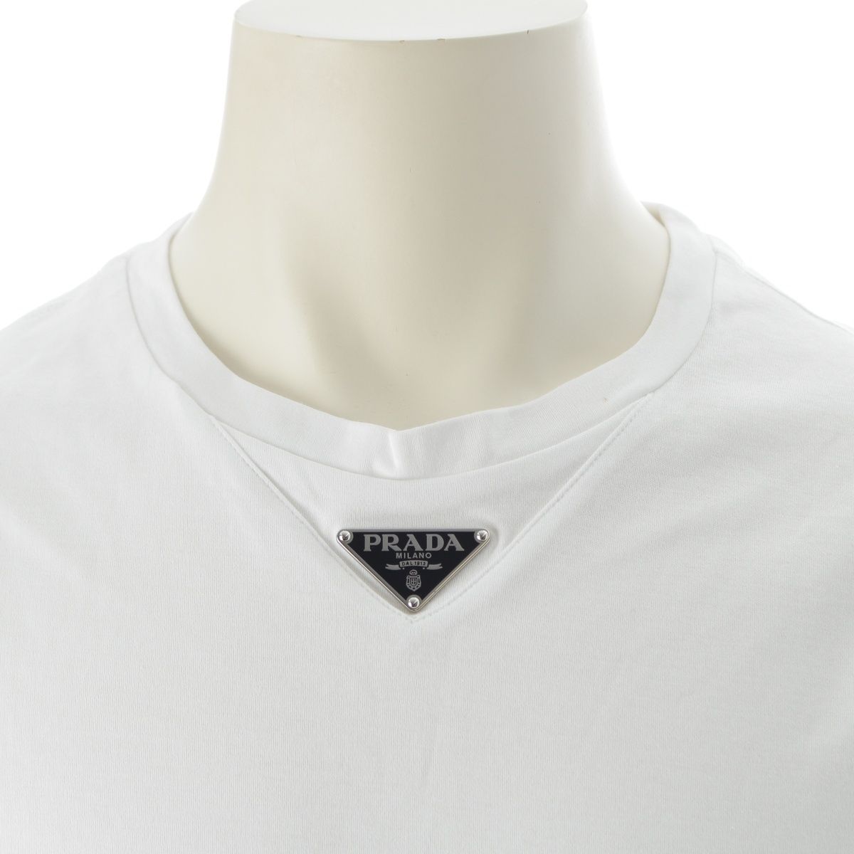 Prada Triangle Logo Oversize Short Sleeve T-Shirt Top White — view 5