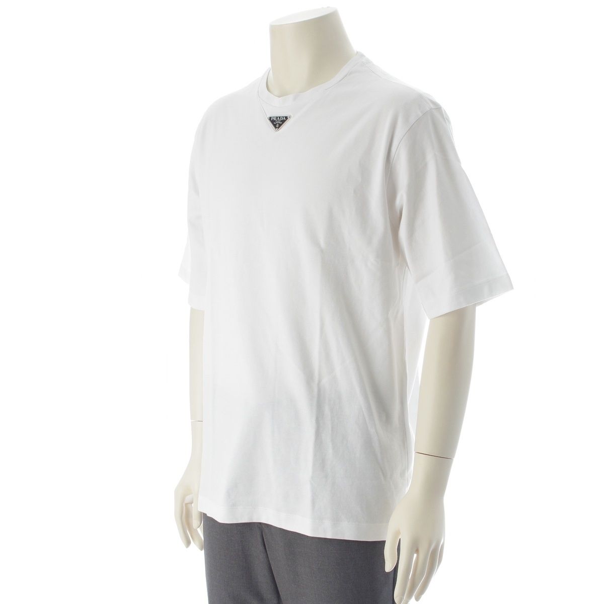 Prada Triangle Logo Oversize Short Sleeve T-Shirt Top White — view 2