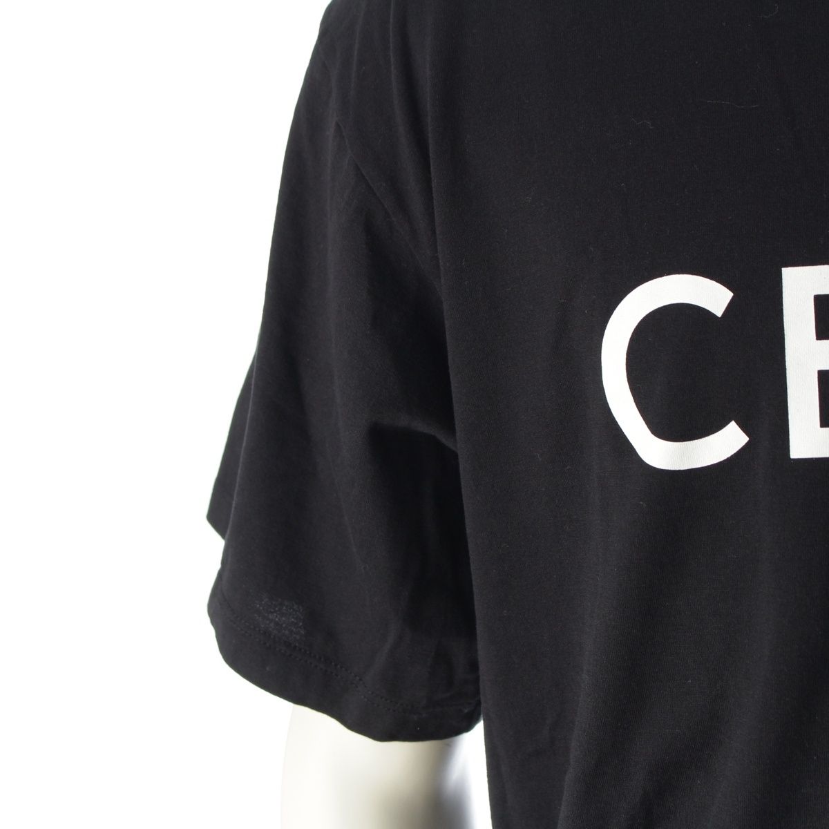Celine Cotton Jersey Logo Screen Print Loose Short Sleeve T-Shirt Black — view 6