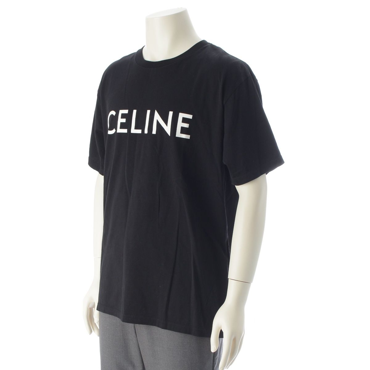 Celine Cotton Jersey Logo Screen Print Loose Short Sleeve T-Shirt Black — view 2