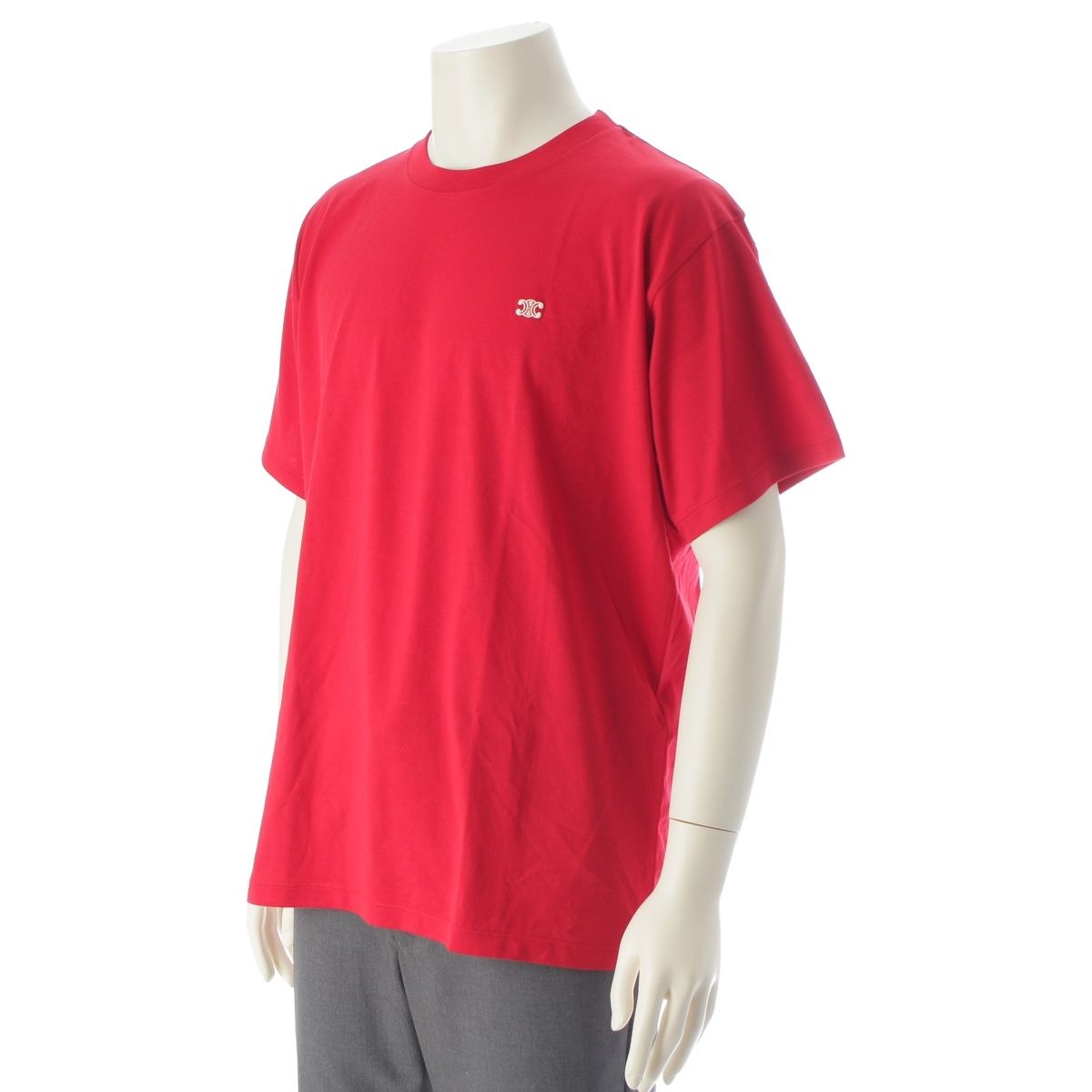 Celine Cotton Jersey Triomphe Loose Short Sleeve T-Shirt Top Red — view 2