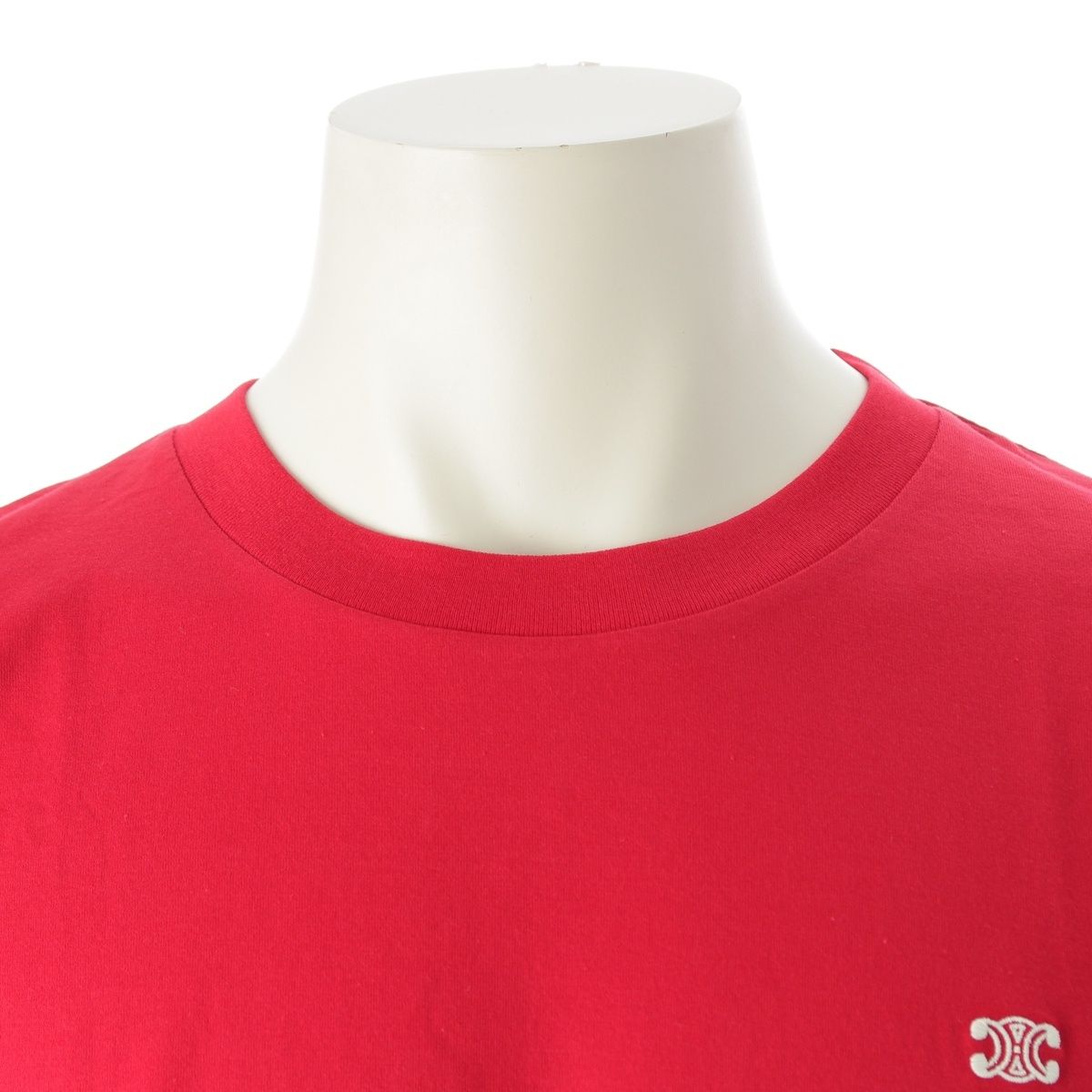 Celine Cotton Jersey Triomphe Loose Short Sleeve T-Shirt Top Red — view 5