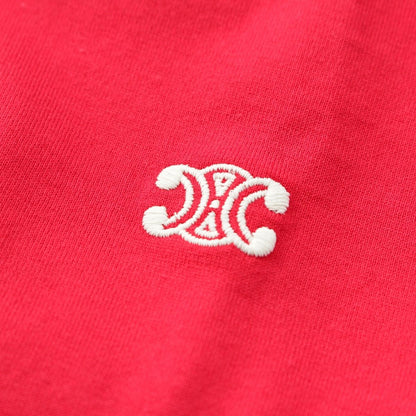 Celine Cotton Jersey Triomphe Loose Short Sleeve T-Shirt Top Red — view 8