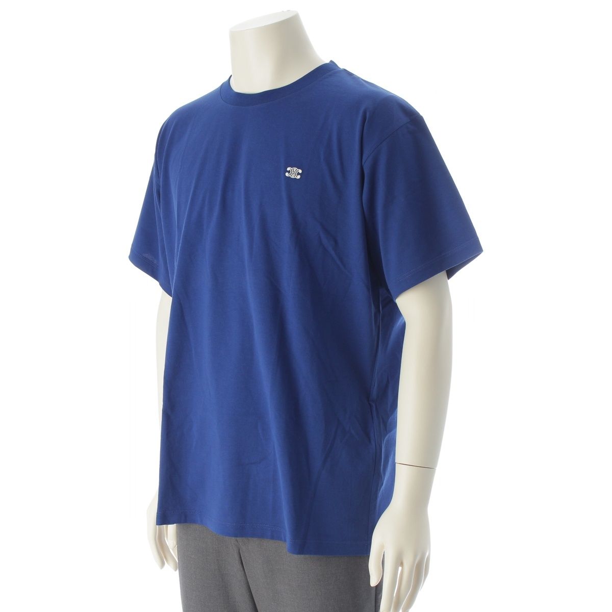 Celine Cotton Jersey Triomphe Loose Short Sleeve T-Shirt Top Blue — view 2