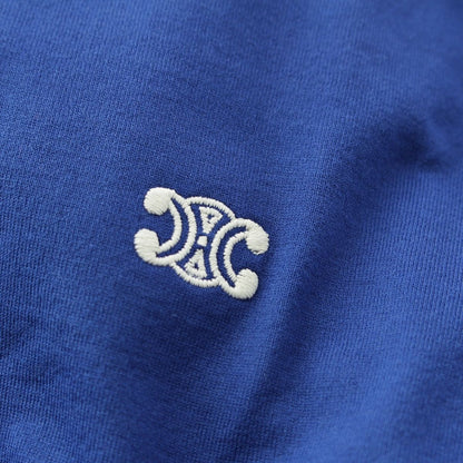 Celine Cotton Jersey Triomphe Loose Short Sleeve T-Shirt Top Blue — view 8