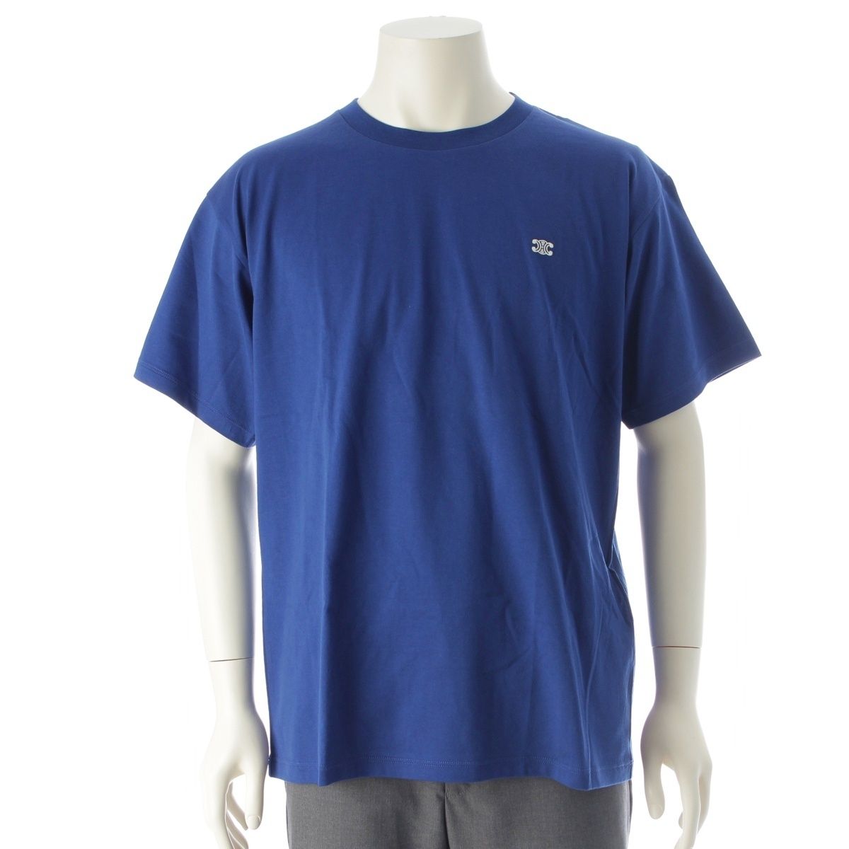 Celine Cotton Jersey Triomphe Loose Short Sleeve T-Shirt Top Blue