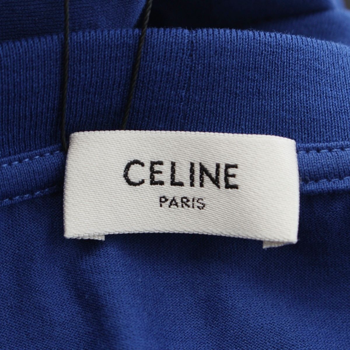 Celine Cotton Jersey Triomphe Loose Short Sleeve T-Shirt Top Blue — view 9