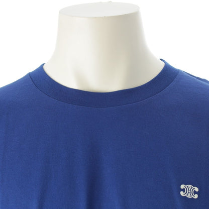 Celine Cotton Jersey Triomphe Loose Short Sleeve T-Shirt Top Blue — view 5