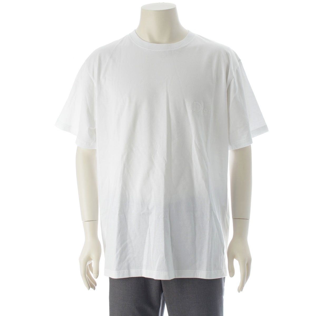 Dior Cotton Logo Embroidery Relaxed Fit Jersey Short Sleeve T-Shirt White XL