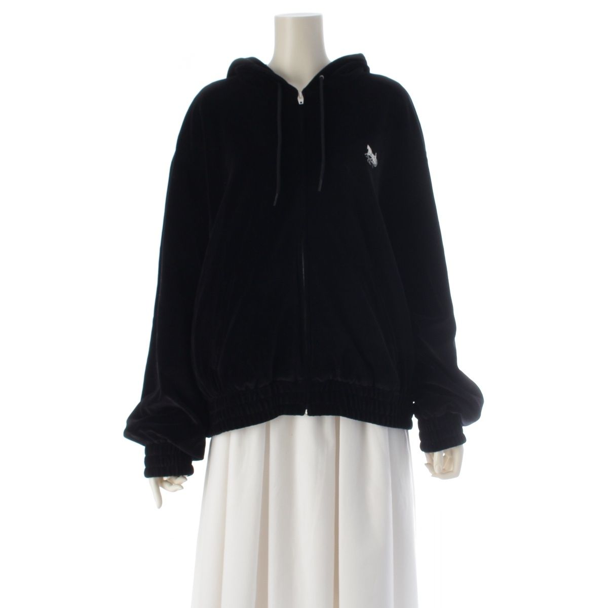 Celine Cotton Velvet Logo Embroidery Carriage Loose Zip Up Hoodie Black XL