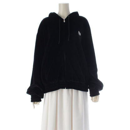 Celine Cotton Velvet Logo Embroidery Carriage Loose Zip Up Hoodie Black XL