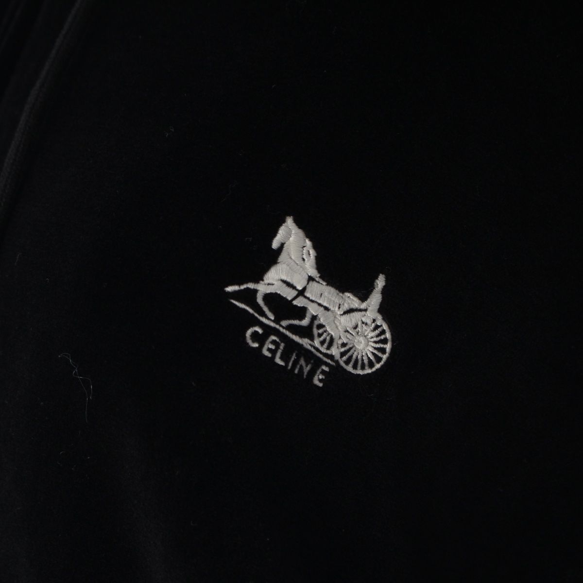 Celine Cotton Velvet Logo Embroidery Carriage Loose Zip Up Hoodie Black XL — view 7