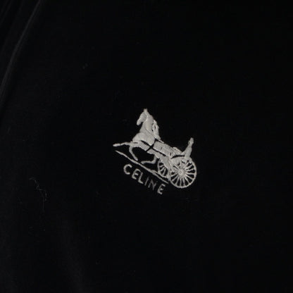 Celine Cotton Velvet Logo Embroidery Carriage Loose Zip Up Hoodie Black XL — view 7
