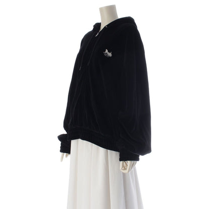 Celine Cotton Velvet Logo Embroidery Carriage Loose Zip Up Hoodie Black XL — view 2
