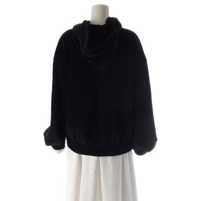 Celine Cotton Velvet Logo Embroidery Carriage Loose Zip Up Hoodie Black XL — view 4