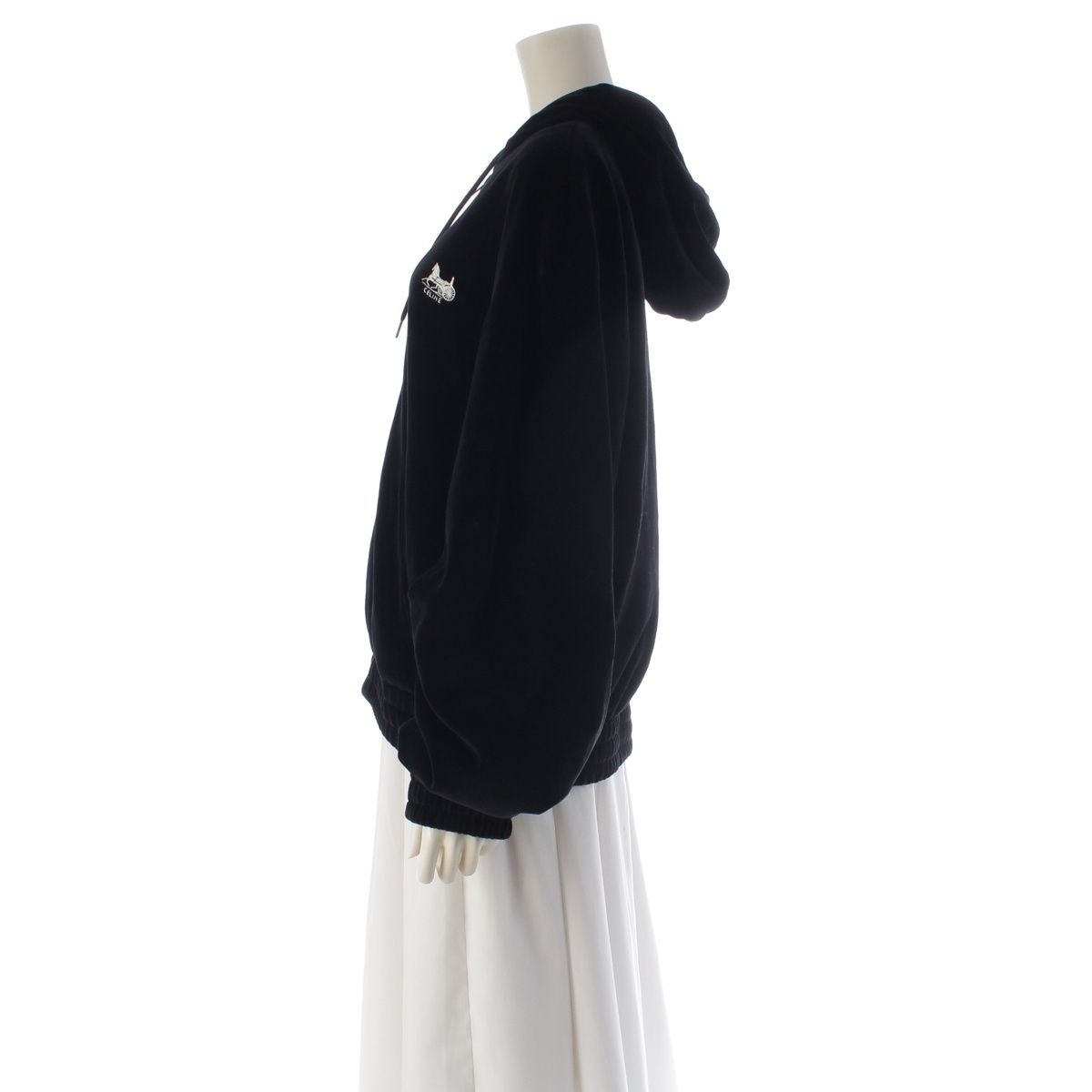 Celine Cotton Velvet Logo Embroidery Carriage Loose Zip Up Hoodie Black XL — view 3