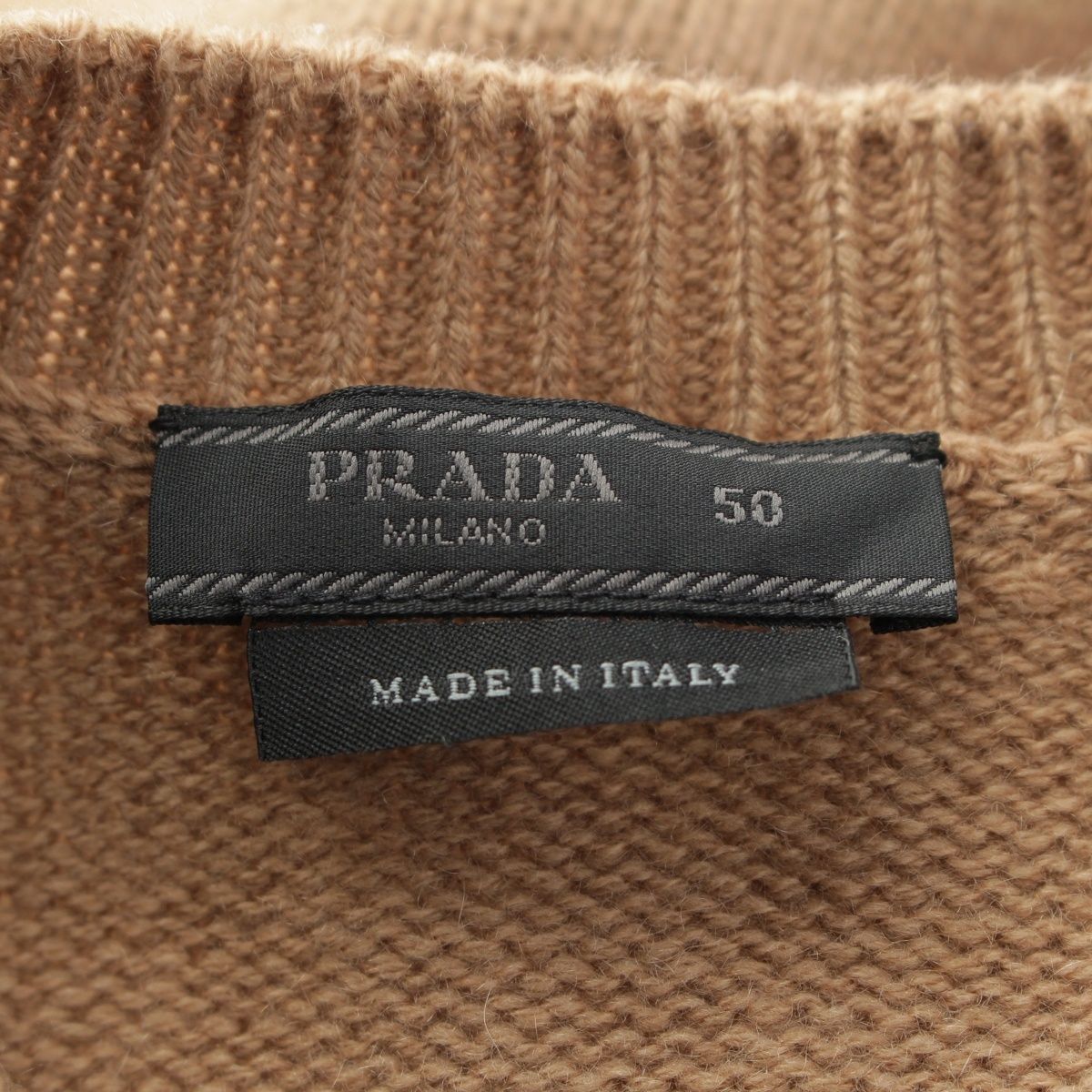 Prada Cashmere Front Logo Crew Neck Knit Sweater Top Brown 50 — view 9
