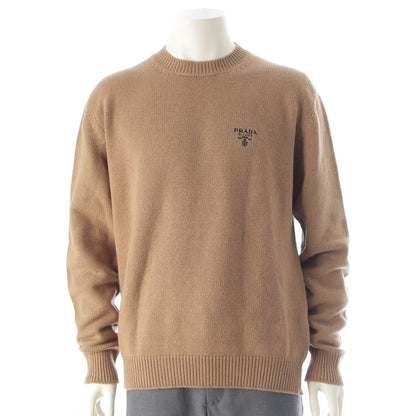 Prada Cashmere Front Logo Crew Neck Knit Sweater Top Brown 50