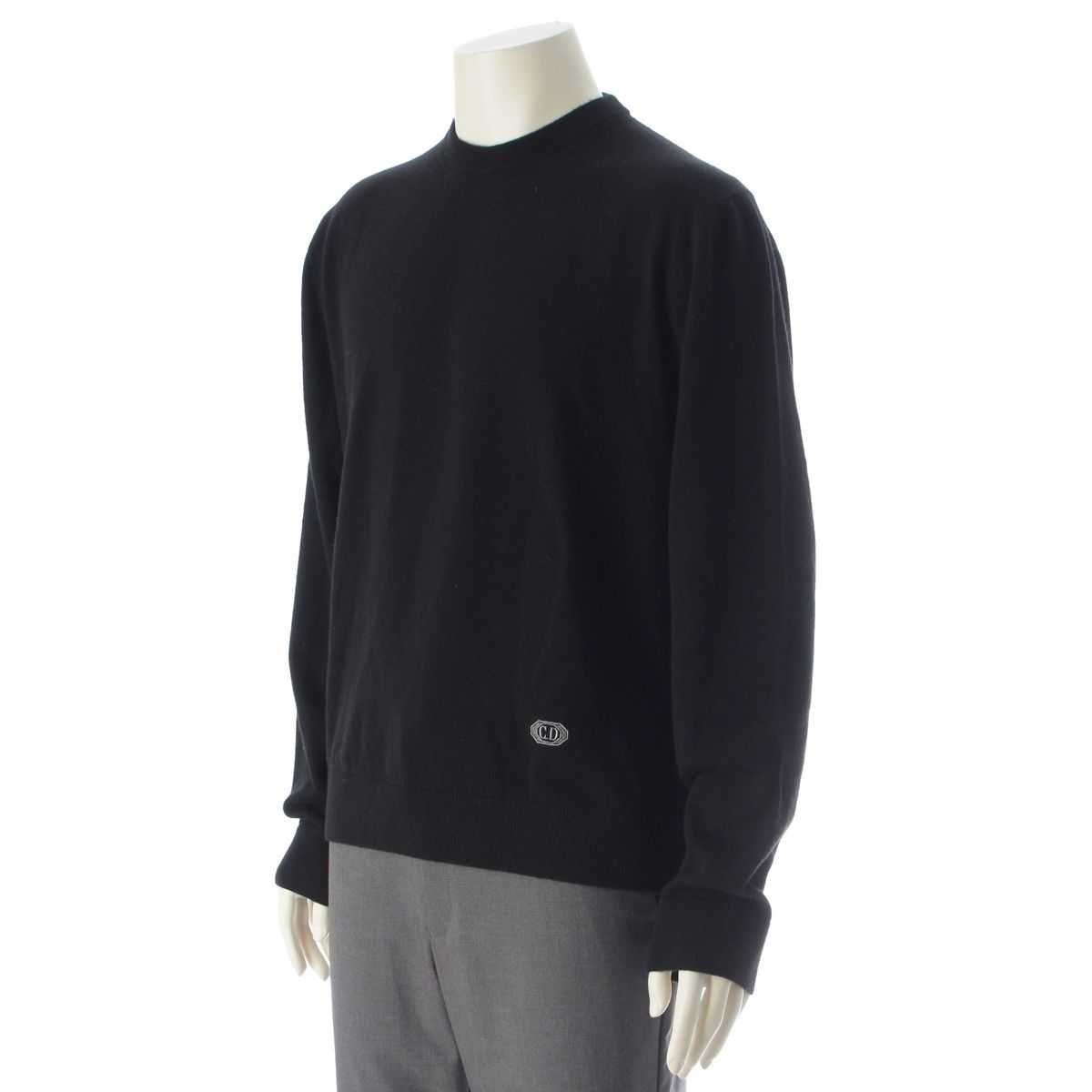 Dior Wool Cashmere CD Logo Embroidery Box Crew Neck Knit Sweater Top Black — view 2