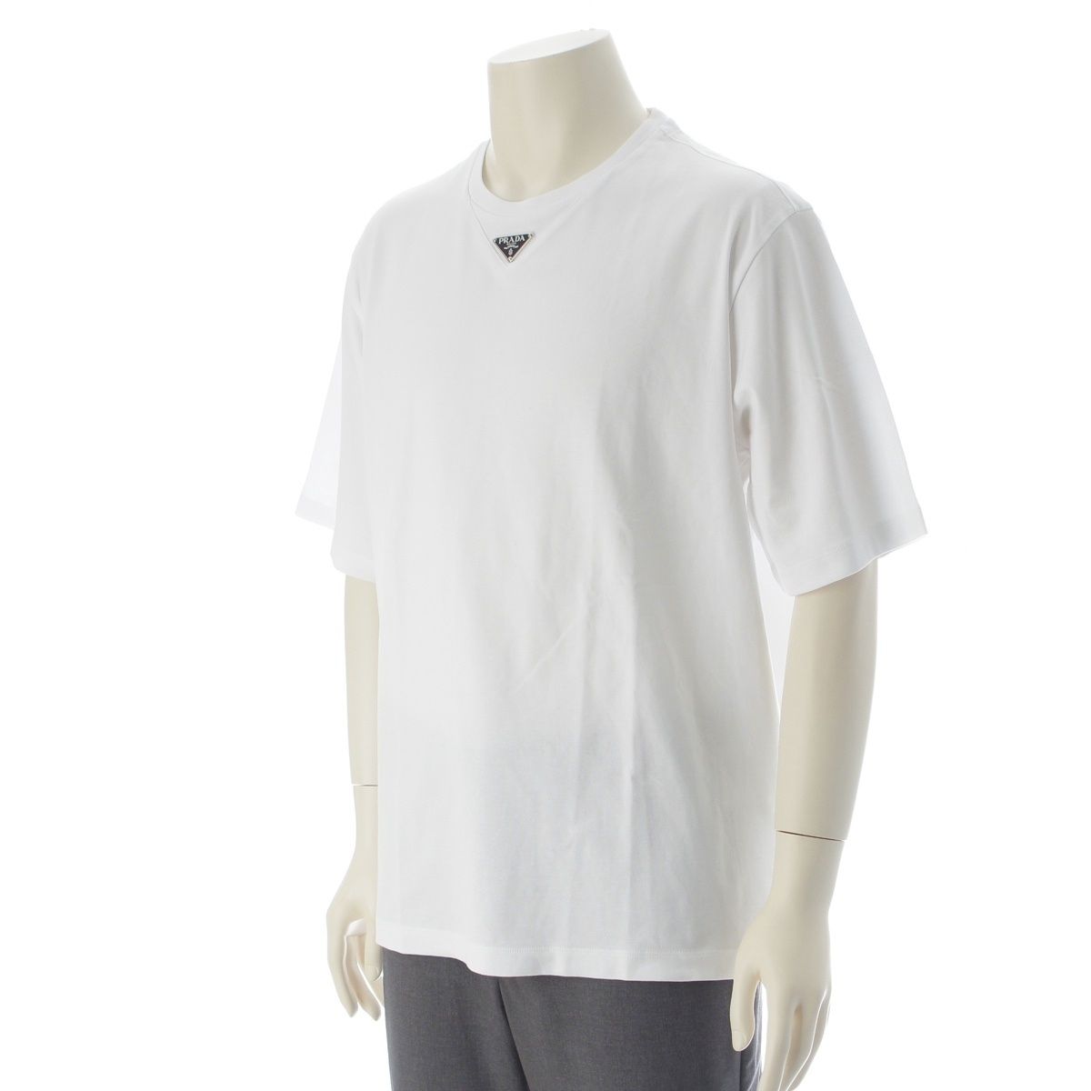 Prada Triangle Logo Oversize Short Sleeve T-Shirt Top White — view 2
