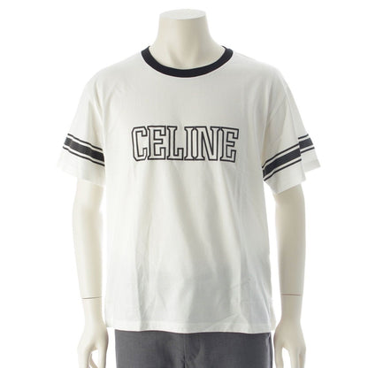 Celine Ringer Logo Print Crew Neck Short Sleeve T-Shirt Top White