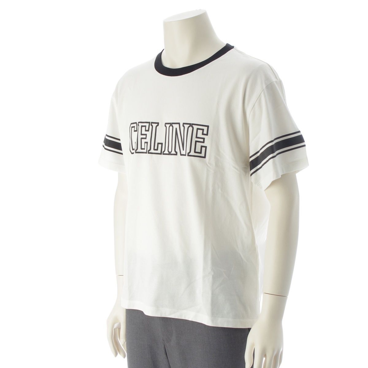 Celine Ringer Logo Print Crew Neck Short Sleeve T-Shirt Top White — view 2