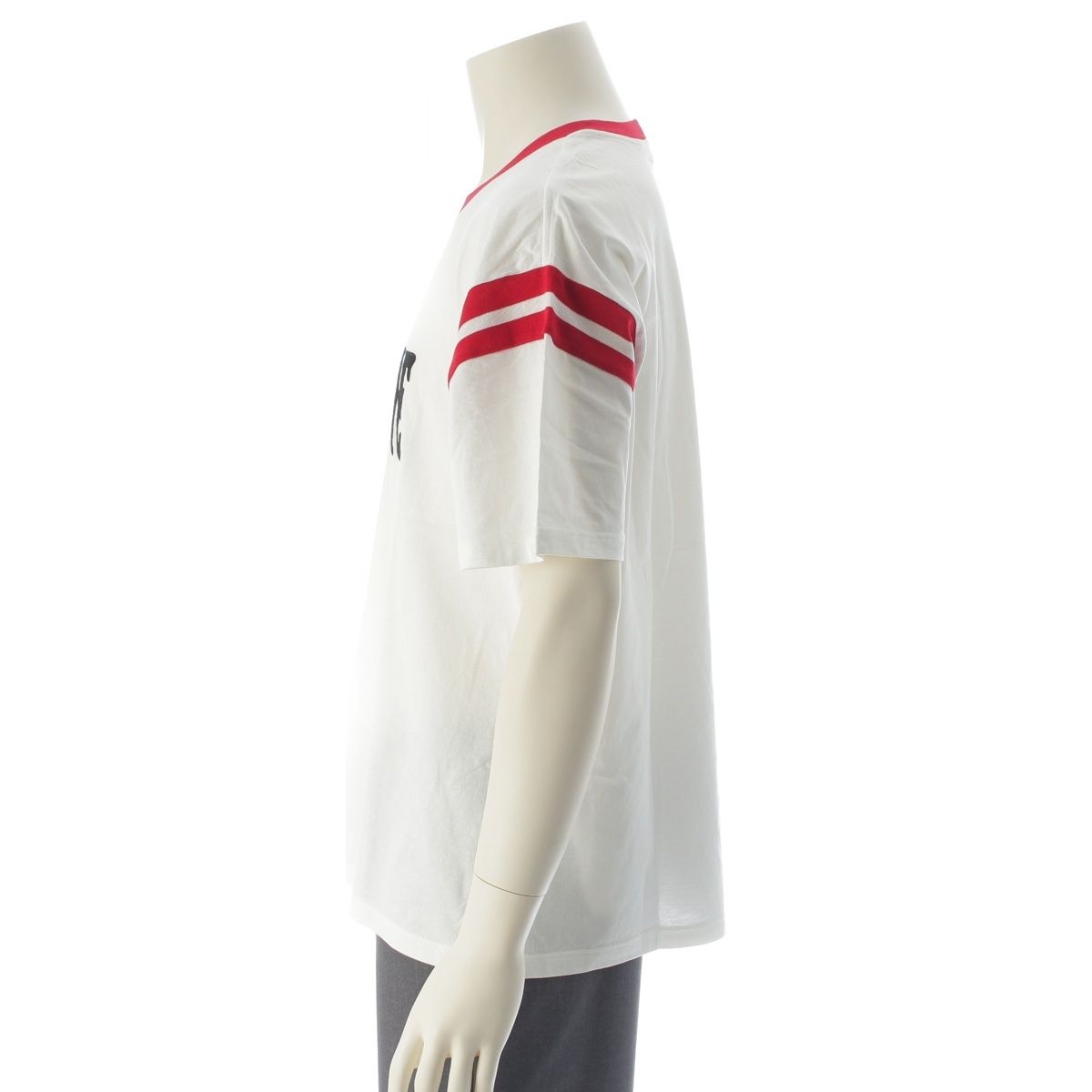 Celine Ringer Logo Patch Neck Short Sleeve T-Shirt Top White — view 3