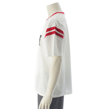 Celine Ringer Logo Patch Neck Short Sleeve T-Shirt Top White — view 3